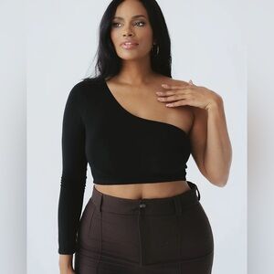 NEW Klassy Network One Shoulder Long Sleeve Brami crop top black XS